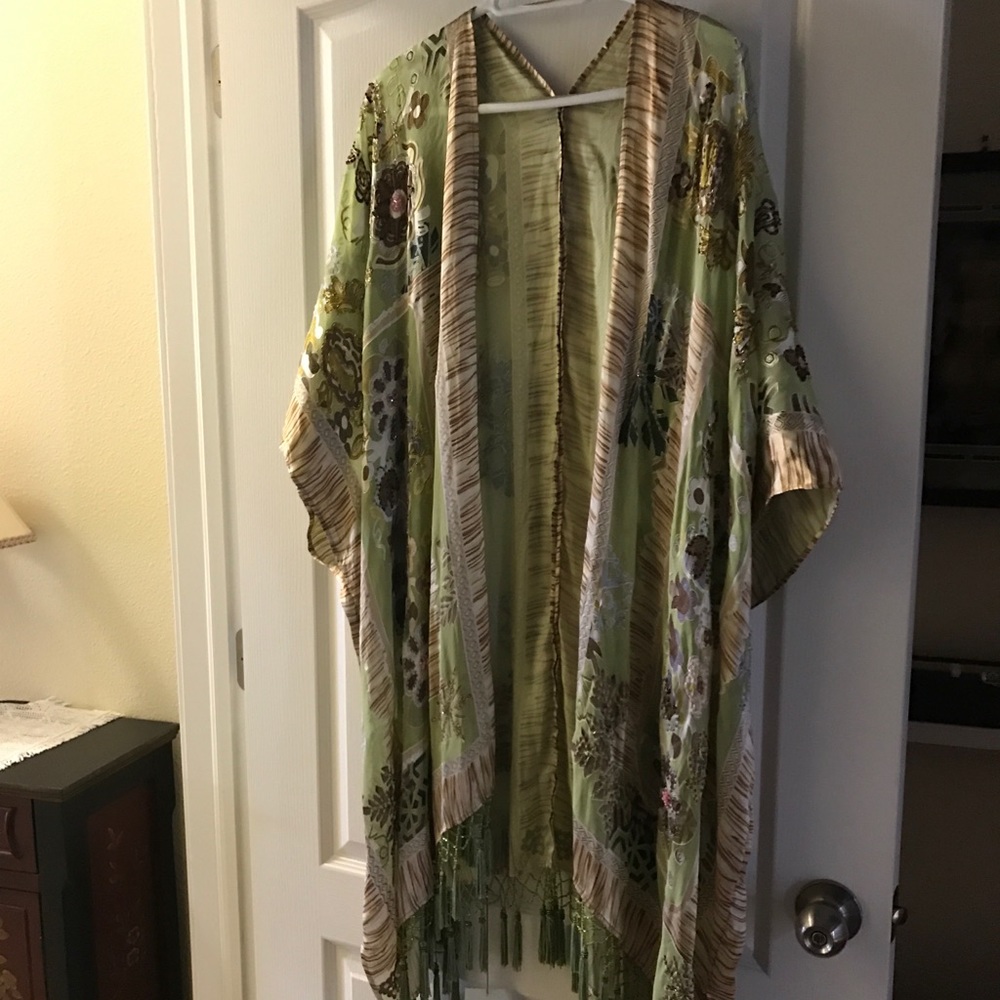 Elegant Embroidered Silk Fringe Duster Kimono!